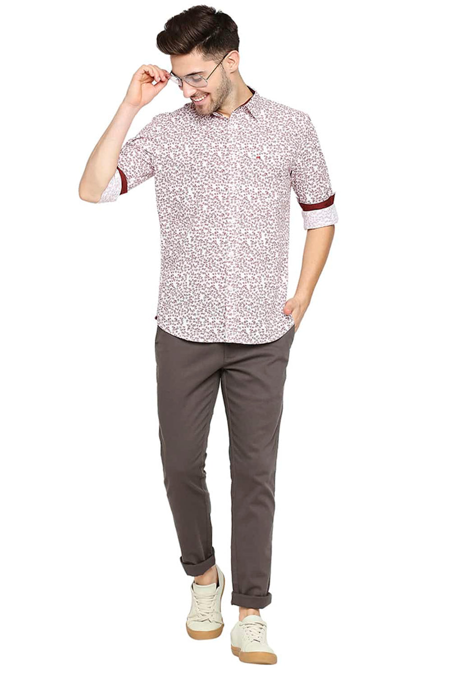 BASICS SLIM FIT TANGO RED PRINTED SHIRT