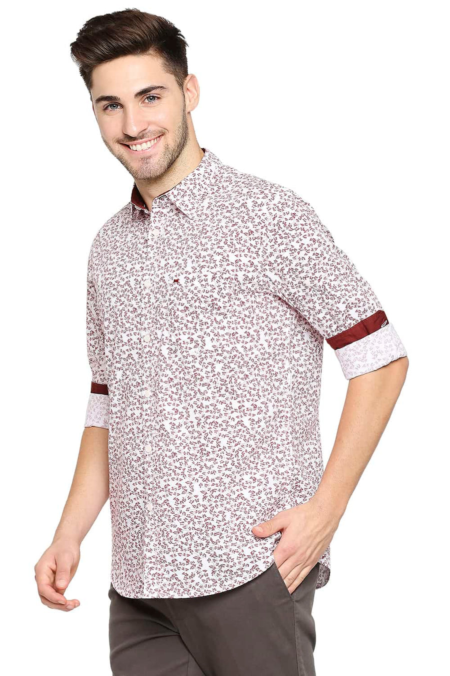 BASICS SLIM FIT TANGO RED PRINTED SHIRT