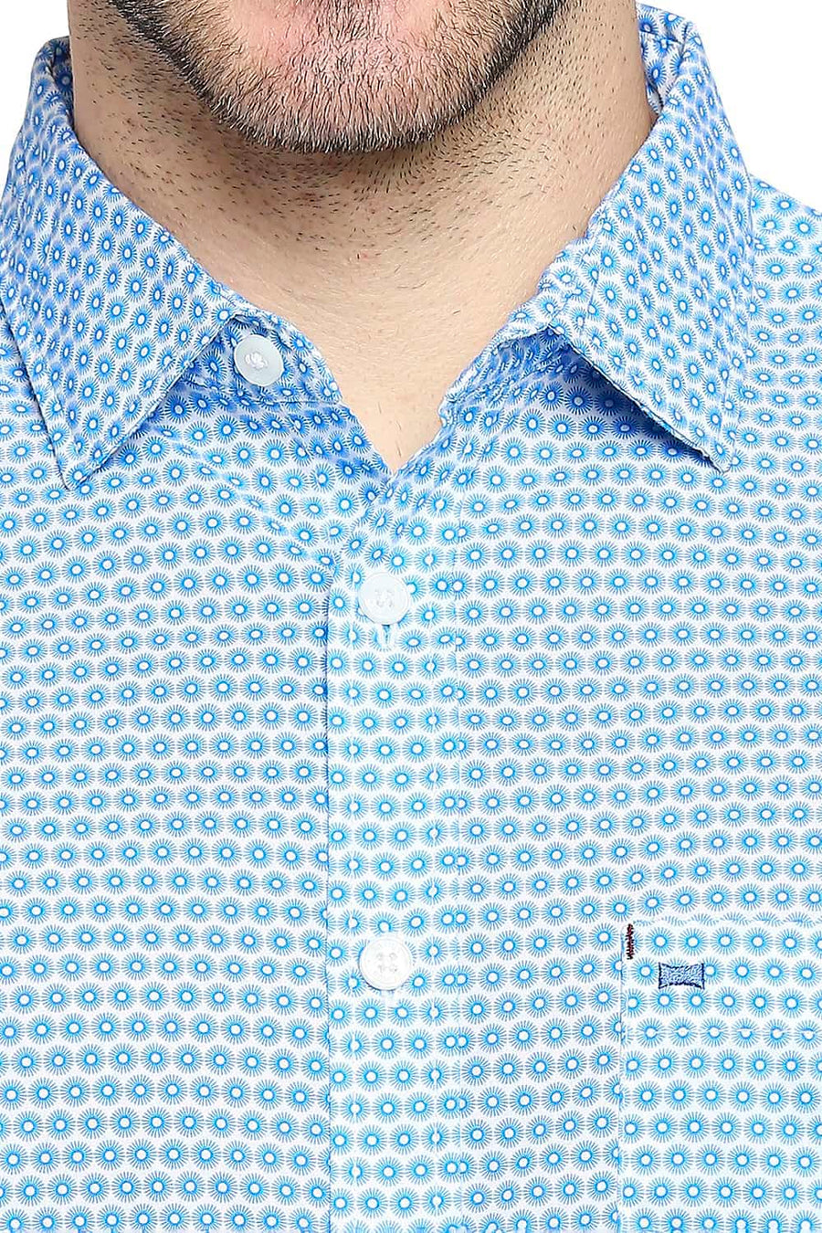 BASICS SLIM FIT AZURE BLUE PRINTED SHIRT
