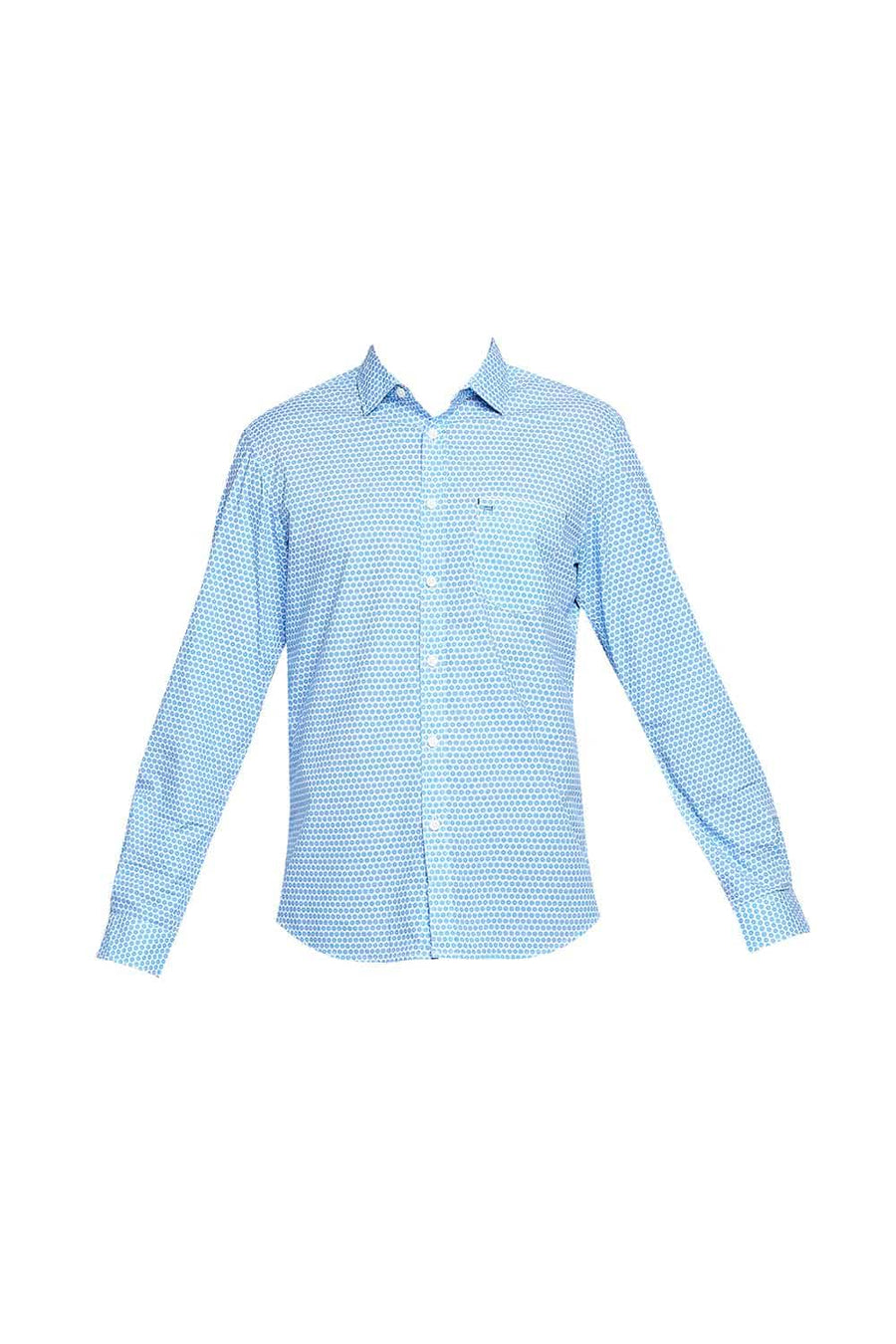 BASICS SLIM FIT AZURE BLUE PRINTED SHIRT