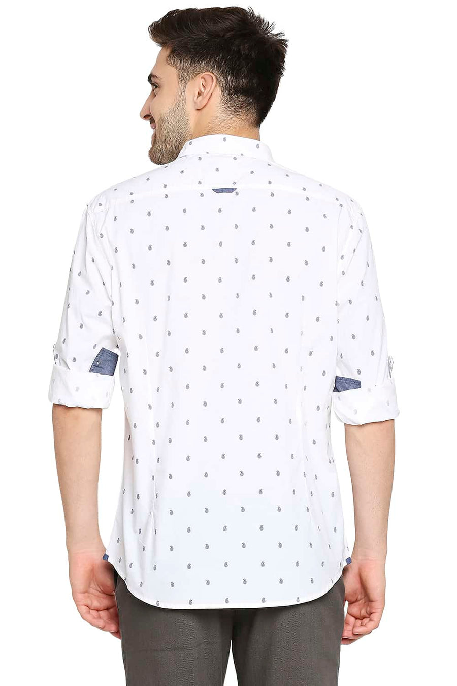 BASICS SLIM FIT BRILLIANT WHITE PRINTED SHIRT