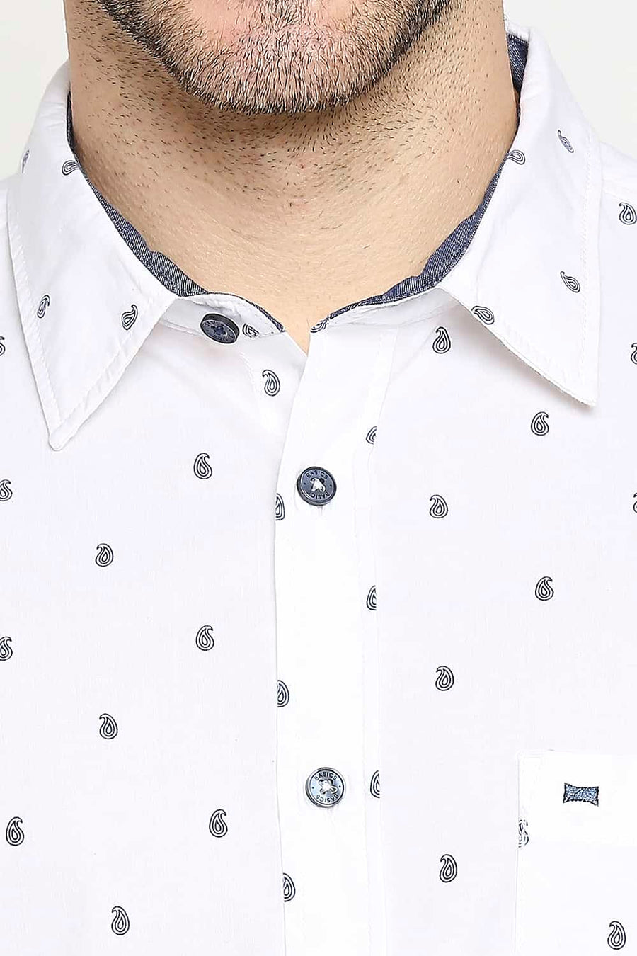BASICS SLIM FIT BRILLIANT WHITE PRINTED SHIRT