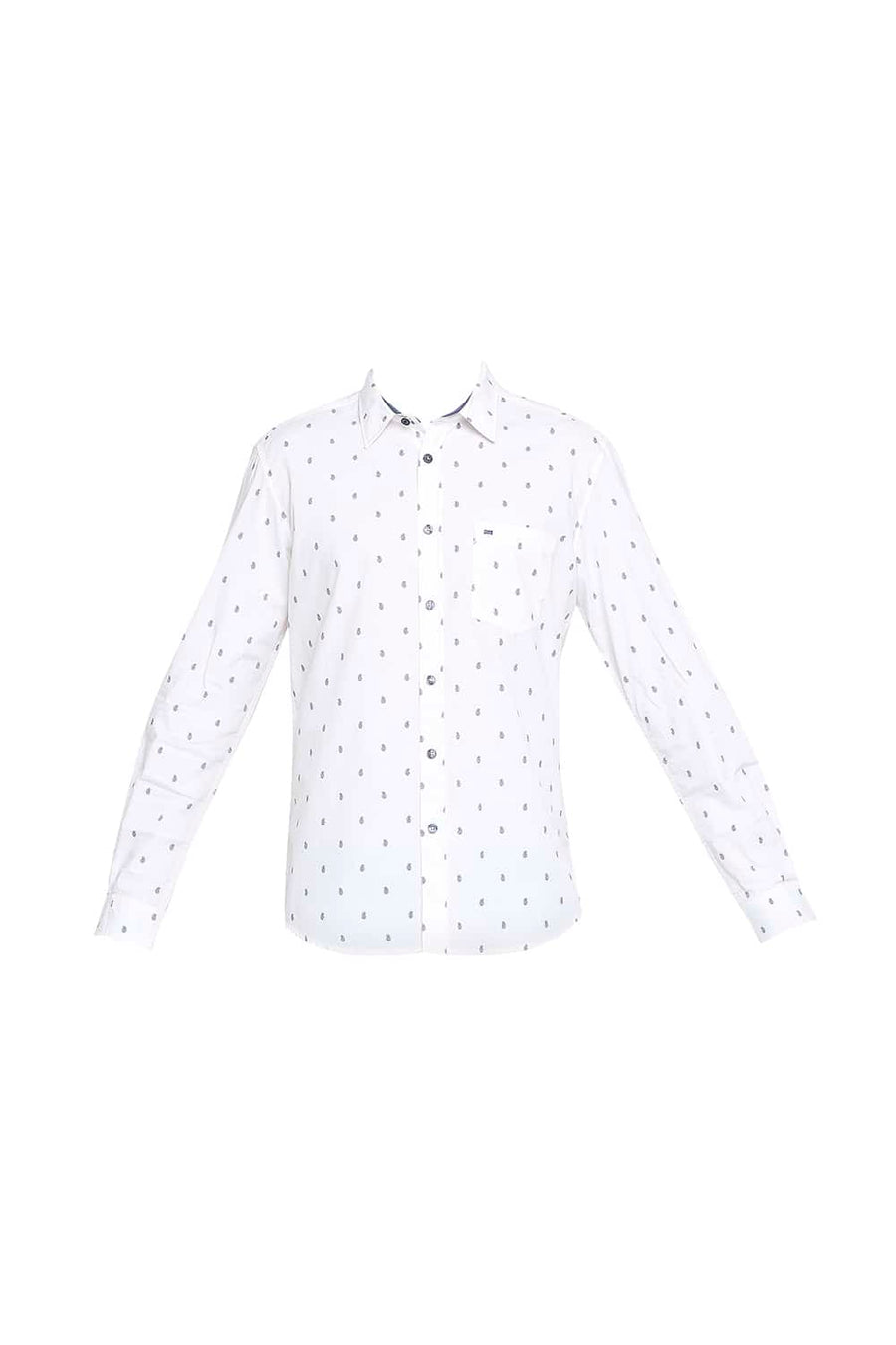 BASICS SLIM FIT BRILLIANT WHITE PRINTED SHIRT