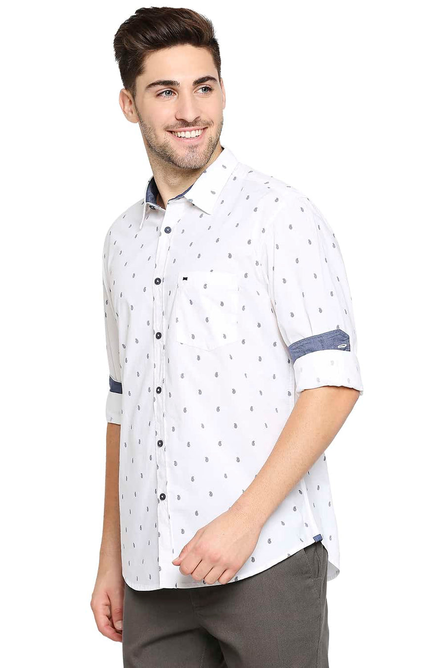 BASICS SLIM FIT BRILLIANT WHITE PRINTED SHIRT