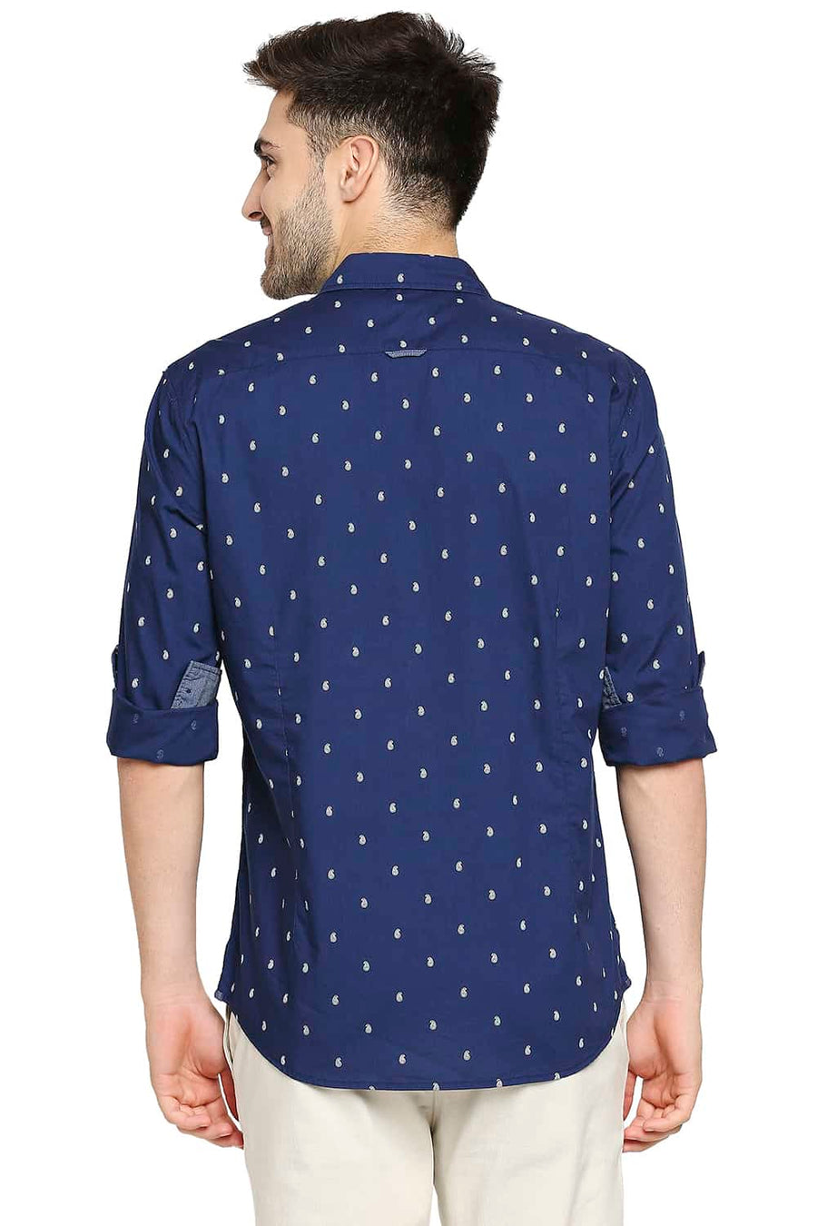 BASICS SLIM FIT MOONLIT NAVY PRINTED SHIRT
