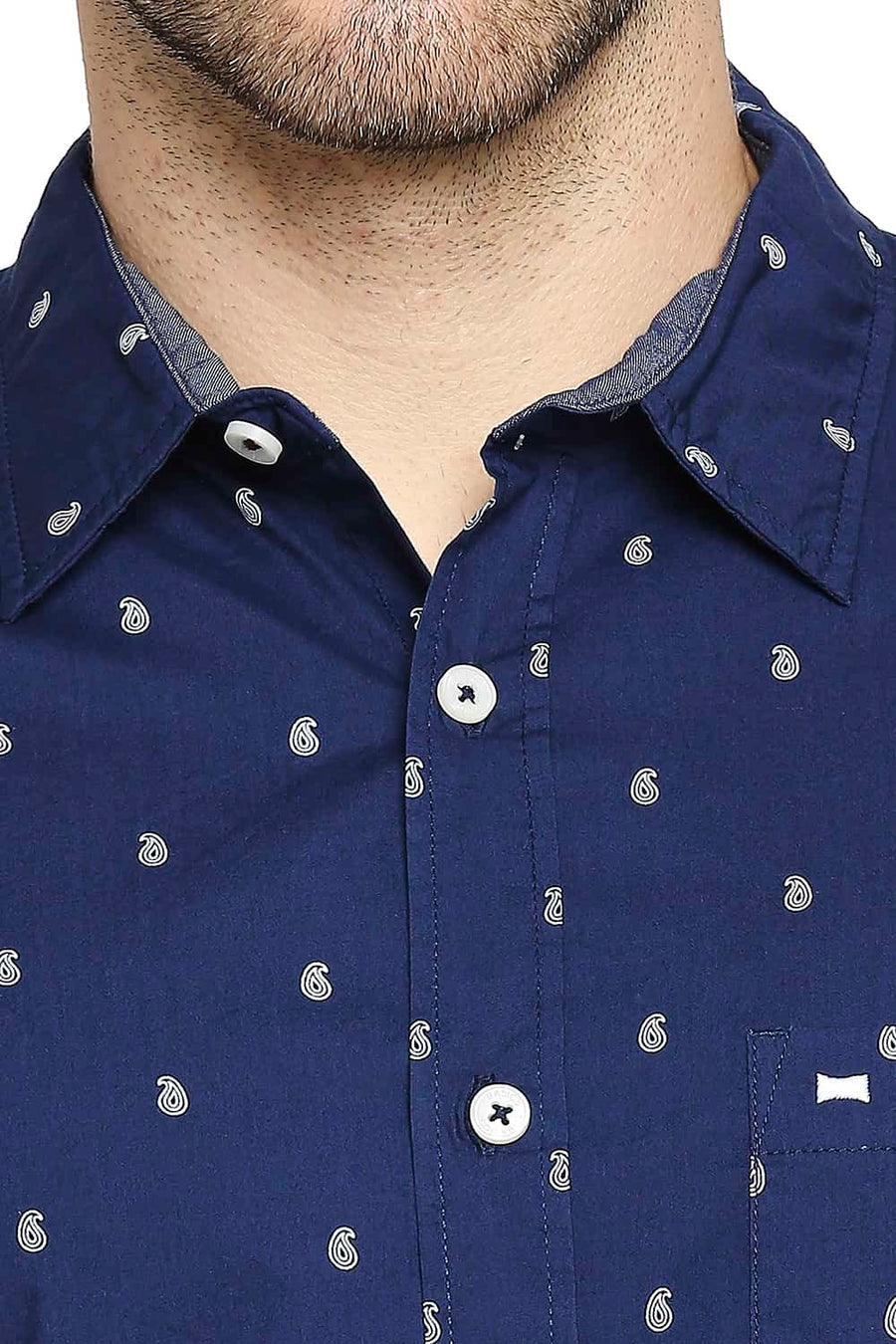 BASICS SLIM FIT MOONLIT NAVY PRINTED SHIRT