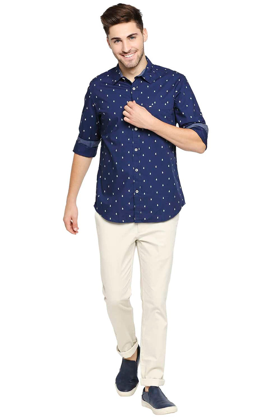 BASICS SLIM FIT MOONLIT NAVY PRINTED SHIRT
