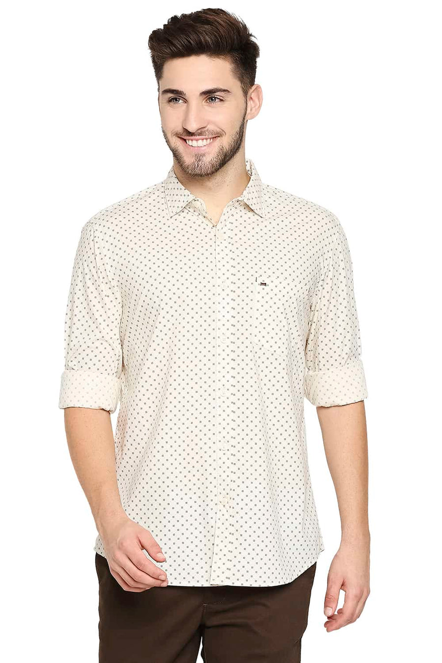 BASICS SLIM FIT GARDENIA YELLOW PRINTED SHIRT