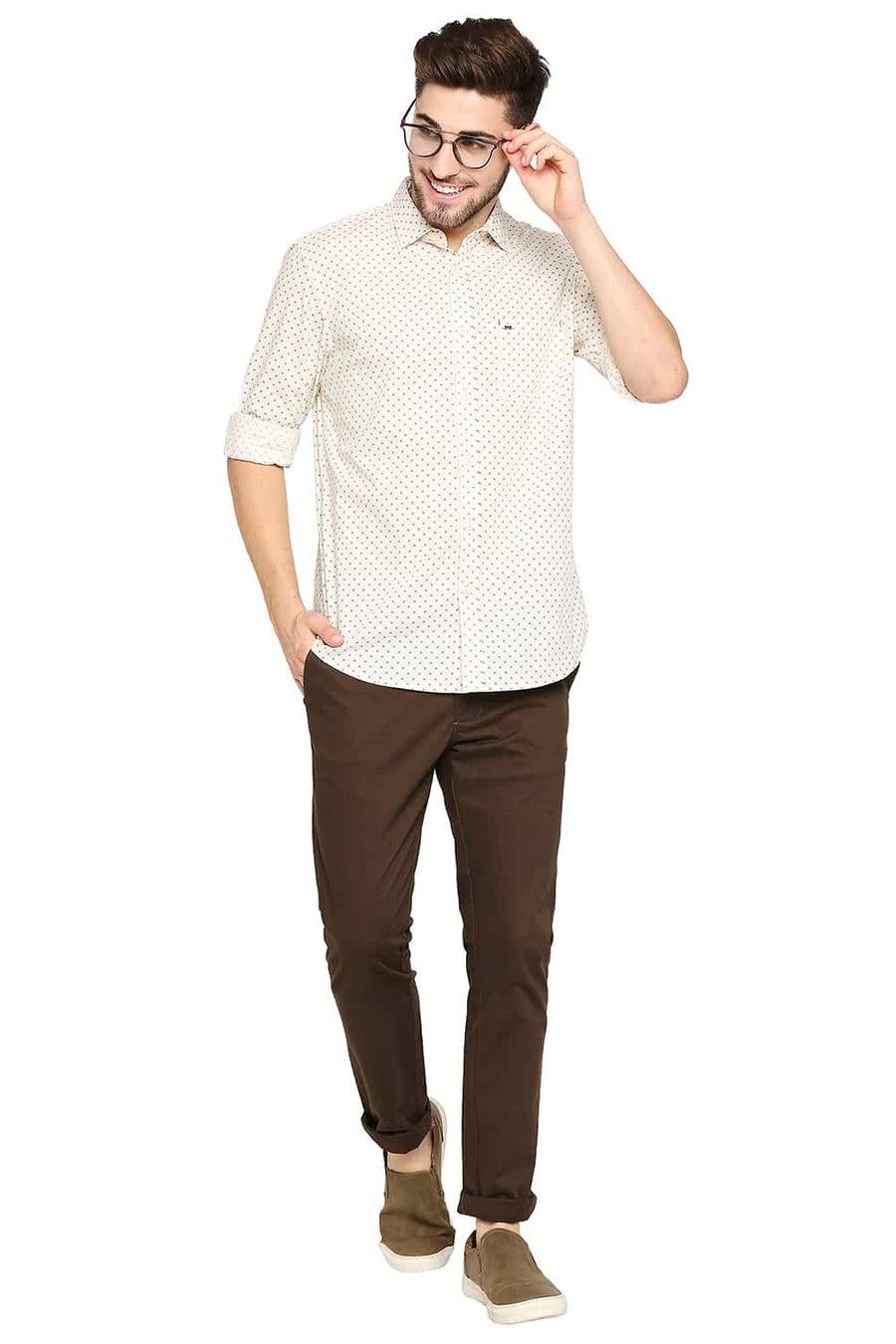 BASICS SLIM FIT GARDENIA YELLOW PRINTED SHIRT