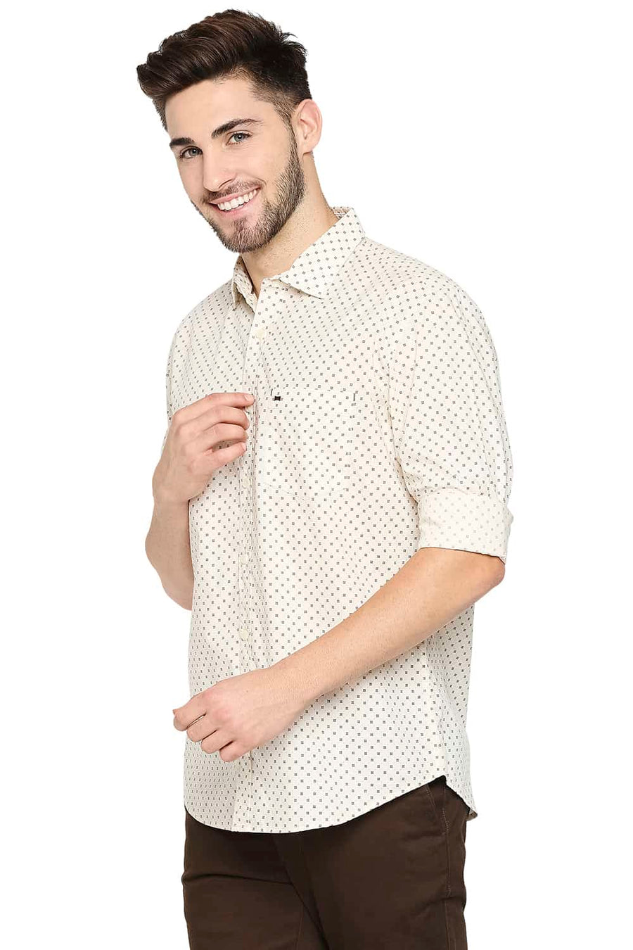 BASICS SLIM FIT GARDENIA YELLOW PRINTED SHIRT