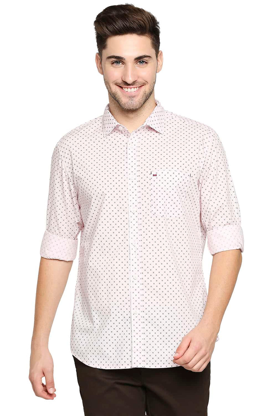 BASICS SLIM FIT BALLET PINK PRINTED SHIRT