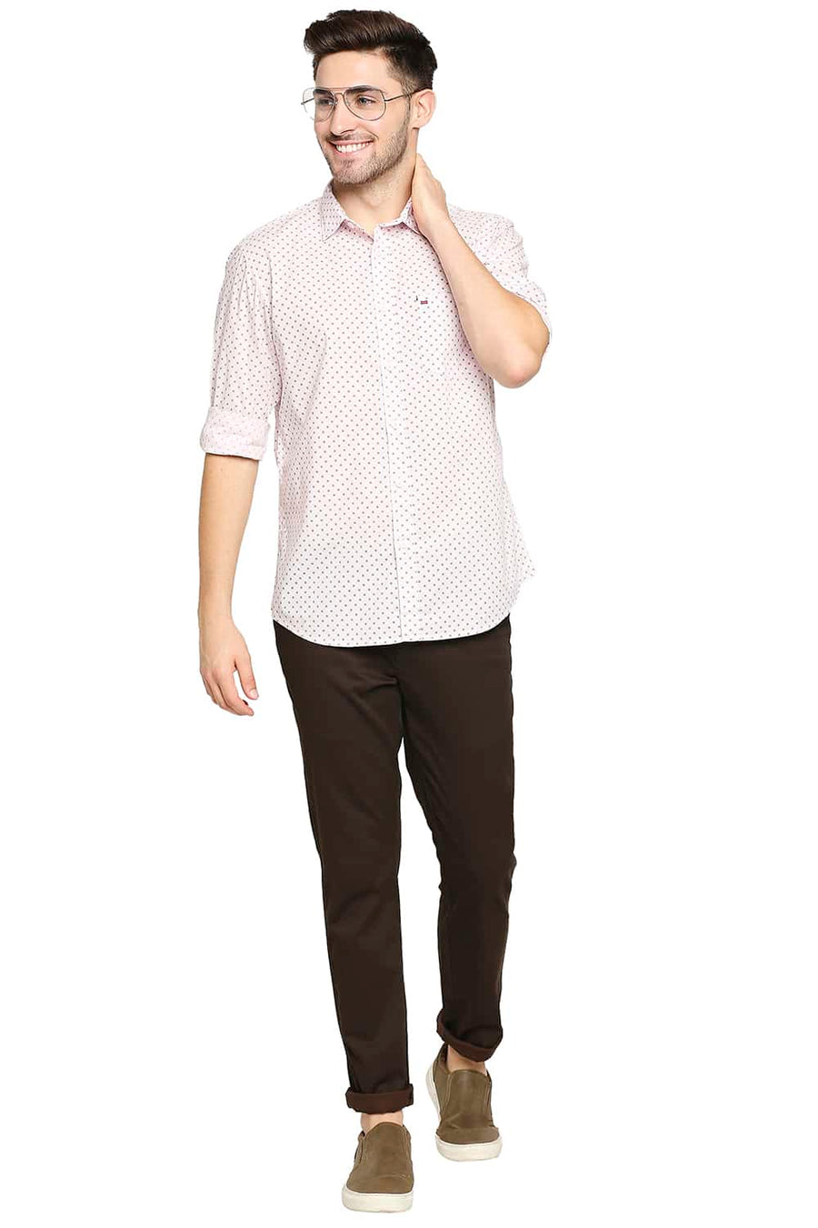 BASICS SLIM FIT BALLET PINK PRINTED SHIRT