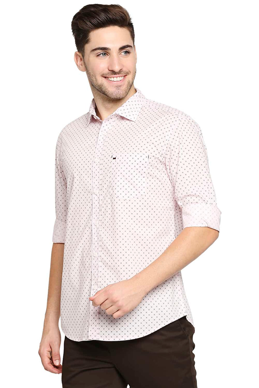 BASICS SLIM FIT BALLET PINK PRINTED SHIRT