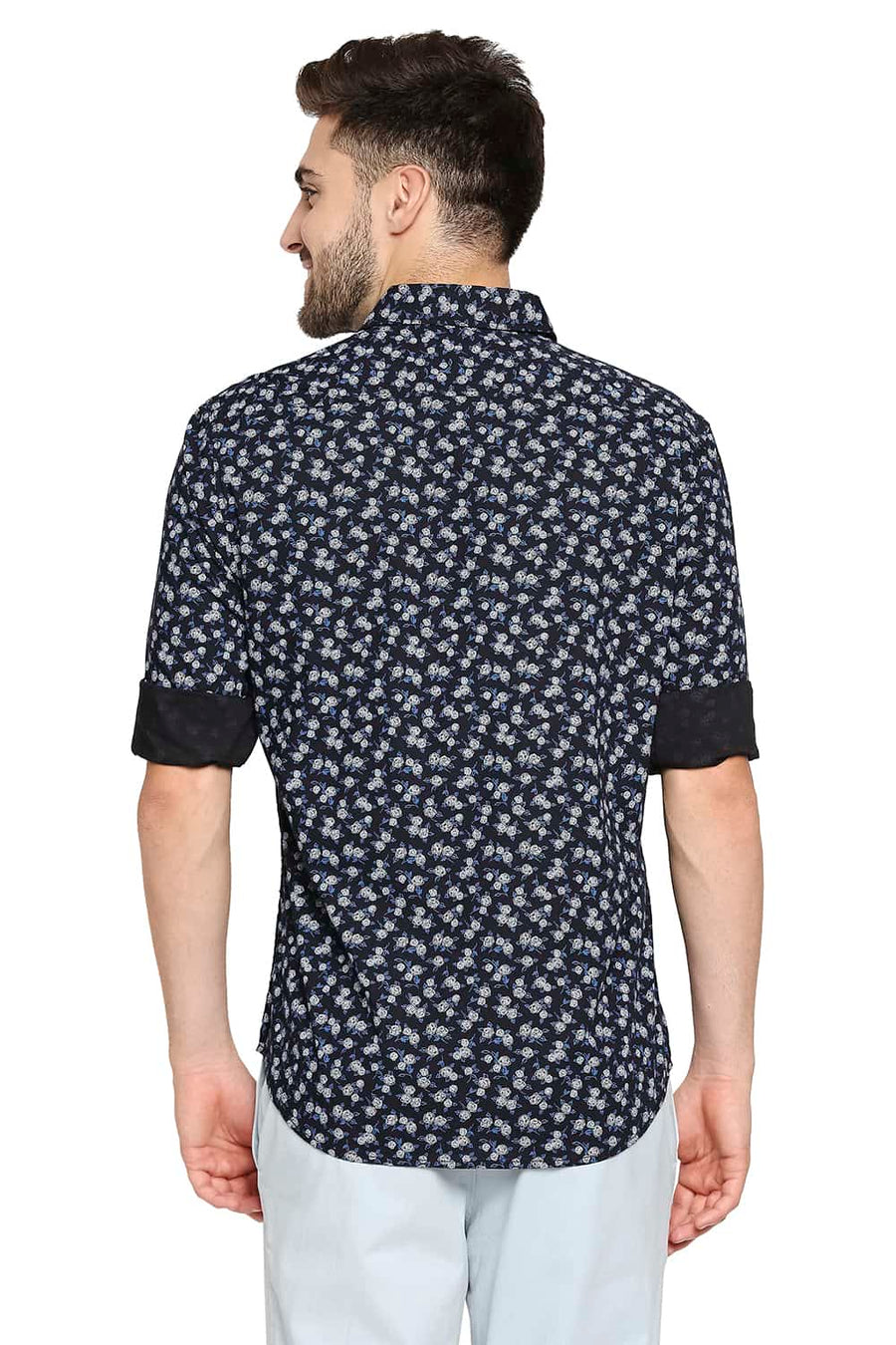BASICS SLIM FIT GRAPHITE BLACK PRINTED SHIRT