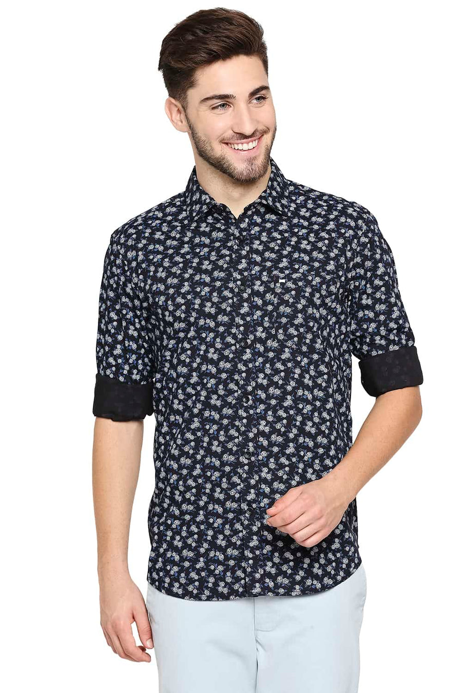 BASICS SLIM FIT GRAPHITE BLACK PRINTED SHIRT