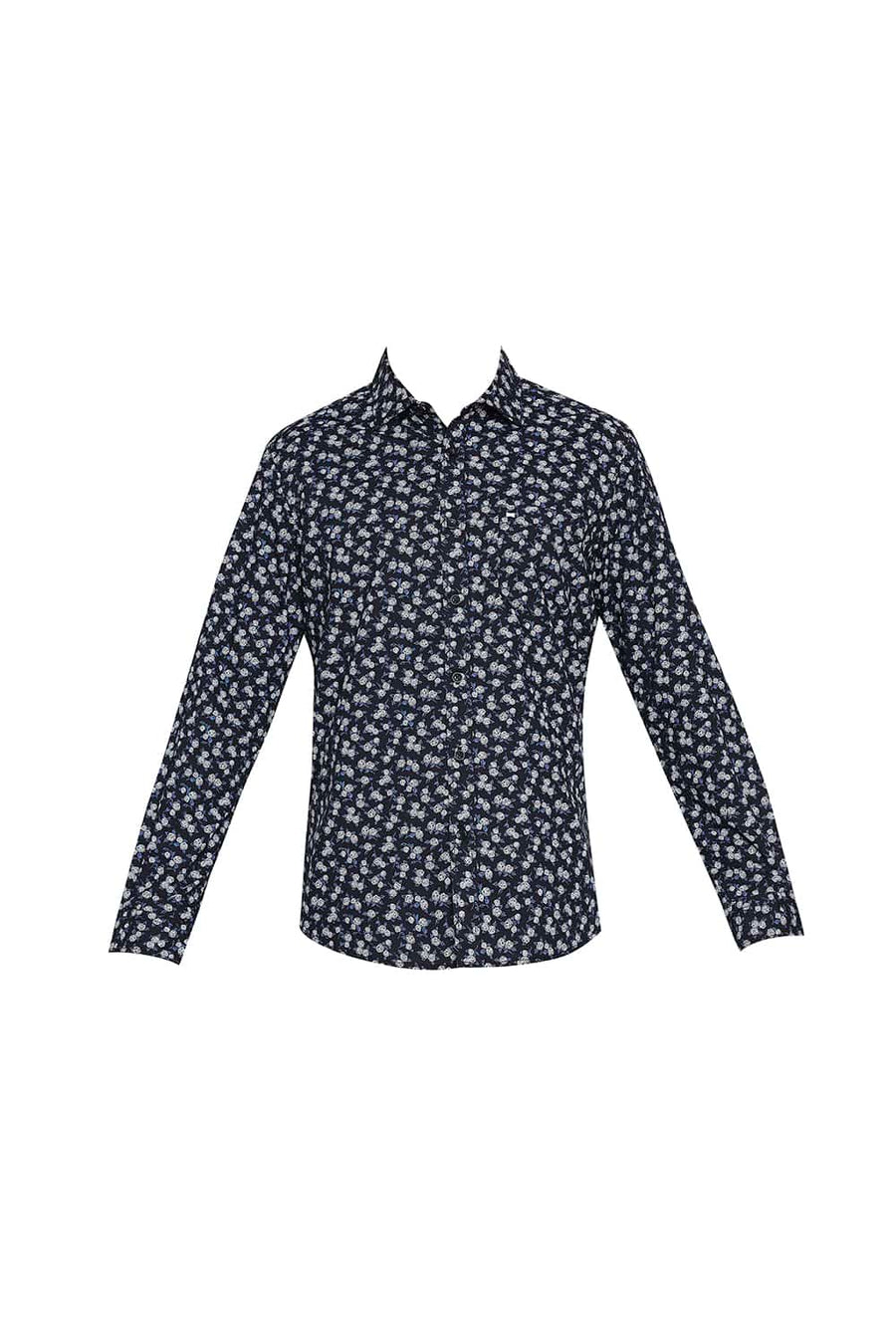 BASICS SLIM FIT GRAPHITE BLACK PRINTED SHIRT