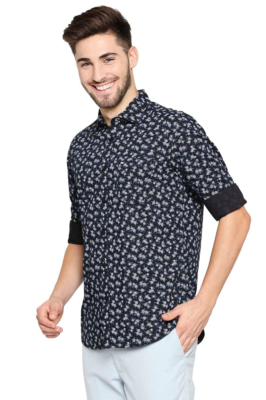 BASICS SLIM FIT GRAPHITE BLACK PRINTED SHIRT