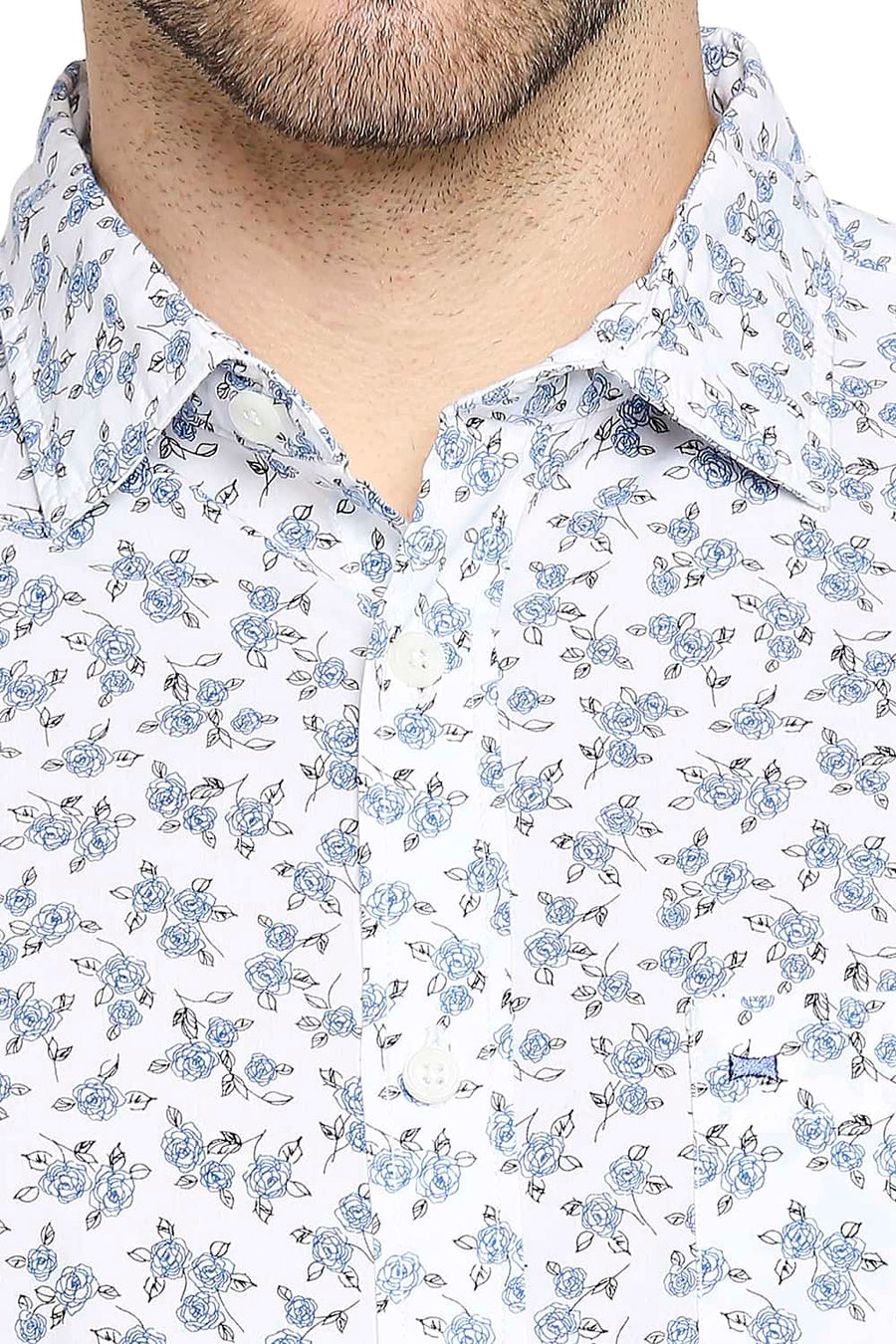 BASICS SLIM FIT CLOUD WHITE PRINTED SHIRT
