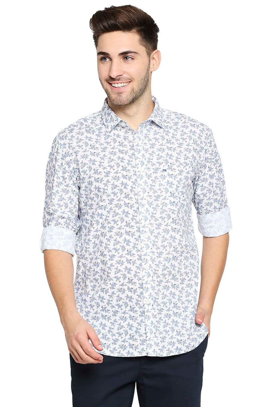 BASICS SLIM FIT CLOUD WHITE PRINTED SHIRT