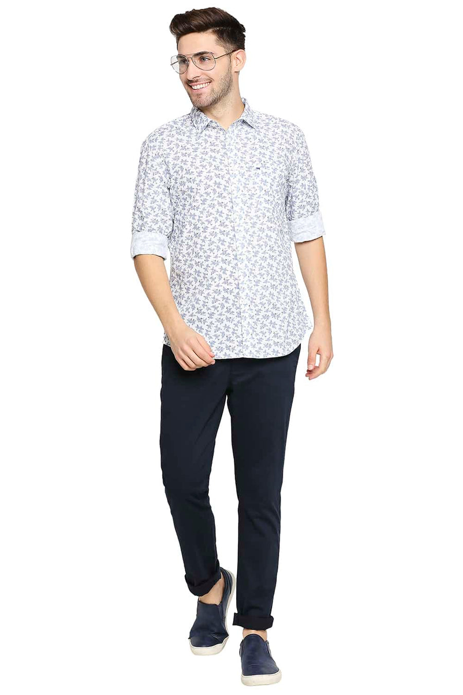 BASICS SLIM FIT CLOUD WHITE PRINTED SHIRT