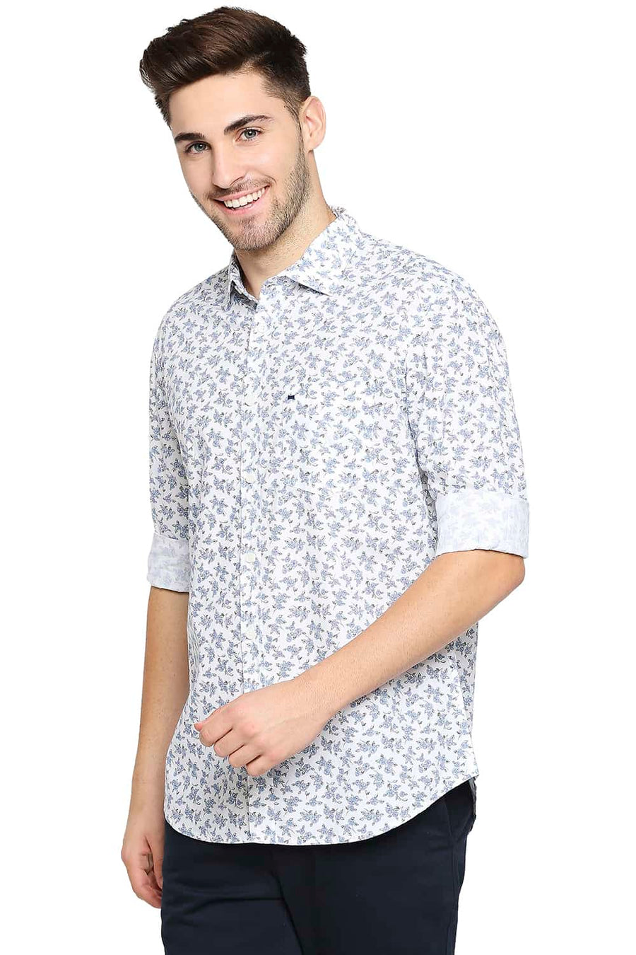 BASICS SLIM FIT CLOUD WHITE PRINTED SHIRT
