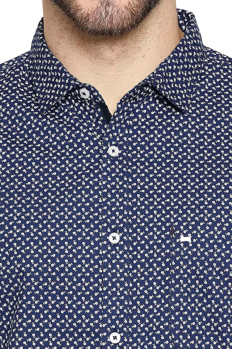 BASICS SLIM FIT ESTATE NAVY PRINTED SHIRT