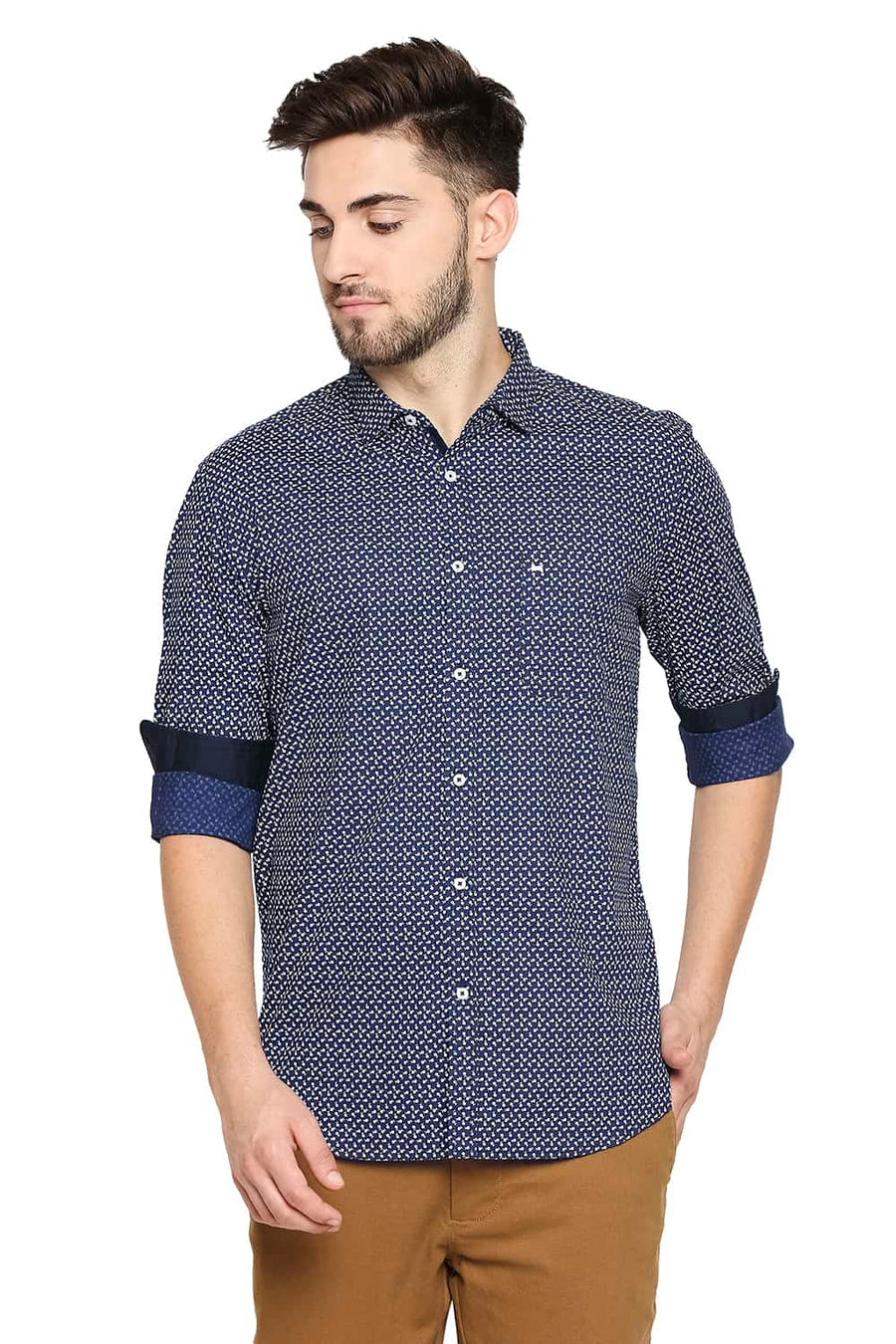 BASICS SLIM FIT ESTATE NAVY PRINTED SHIRT