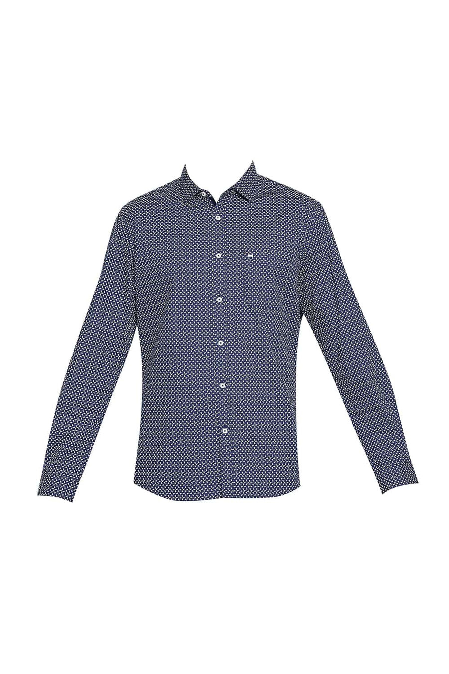 BASICS SLIM FIT ESTATE NAVY PRINTED SHIRT