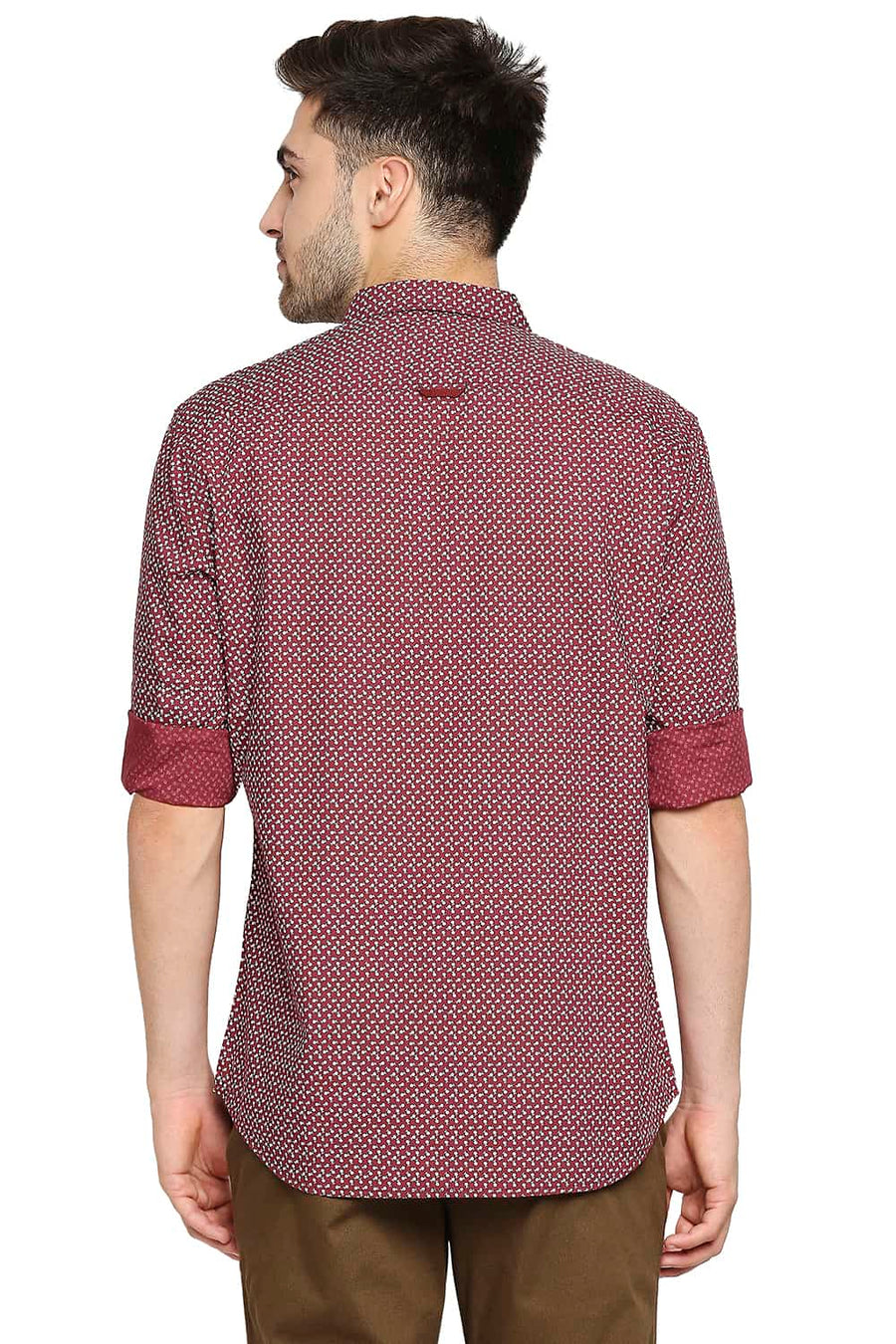 BASICS SLIM FIT WINDSOR MAROON PRINTED SHIRT