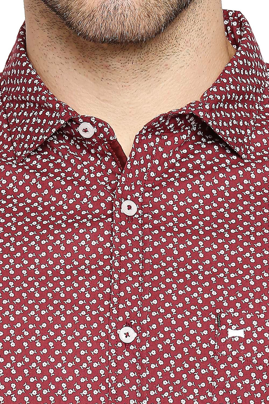 BASICS SLIM FIT WINDSOR MAROON PRINTED SHIRT