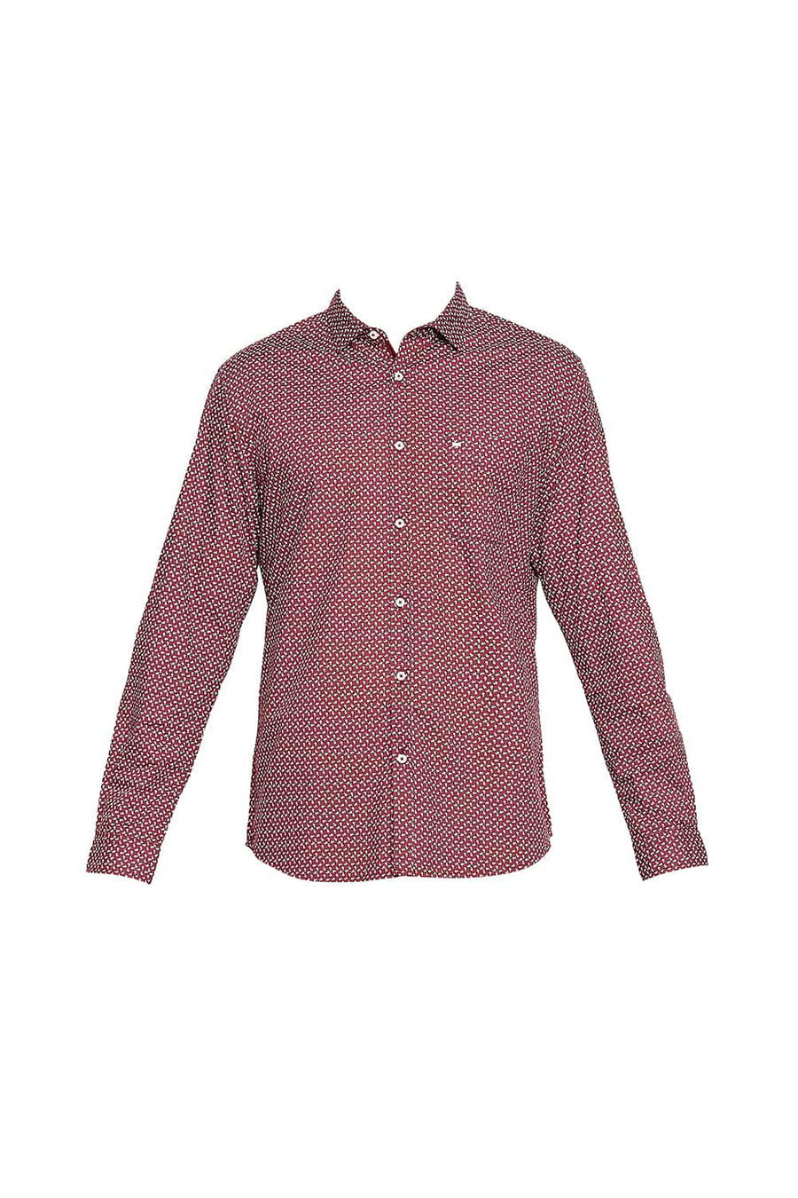 BASICS SLIM FIT WINDSOR MAROON PRINTED SHIRT