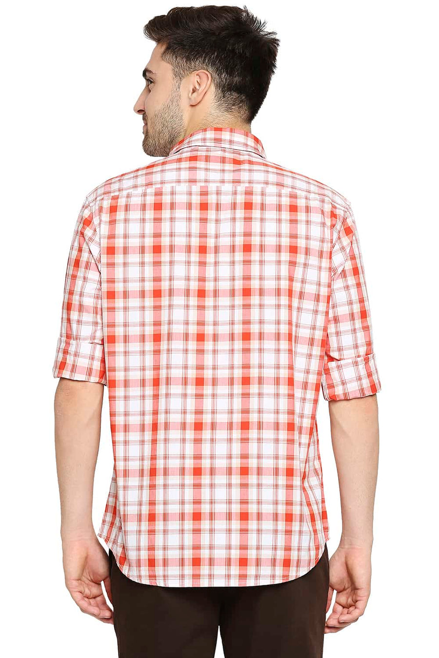 BASICS SLIM FIT PUFFINS ORANGE CHECKS SHIRT
