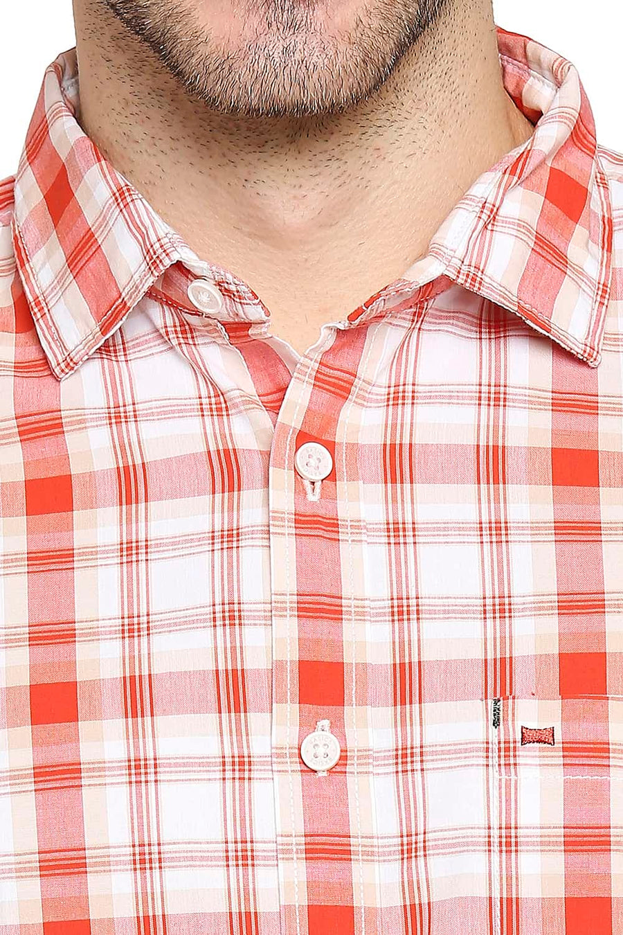 BASICS SLIM FIT PUFFINS ORANGE CHECKS SHIRT