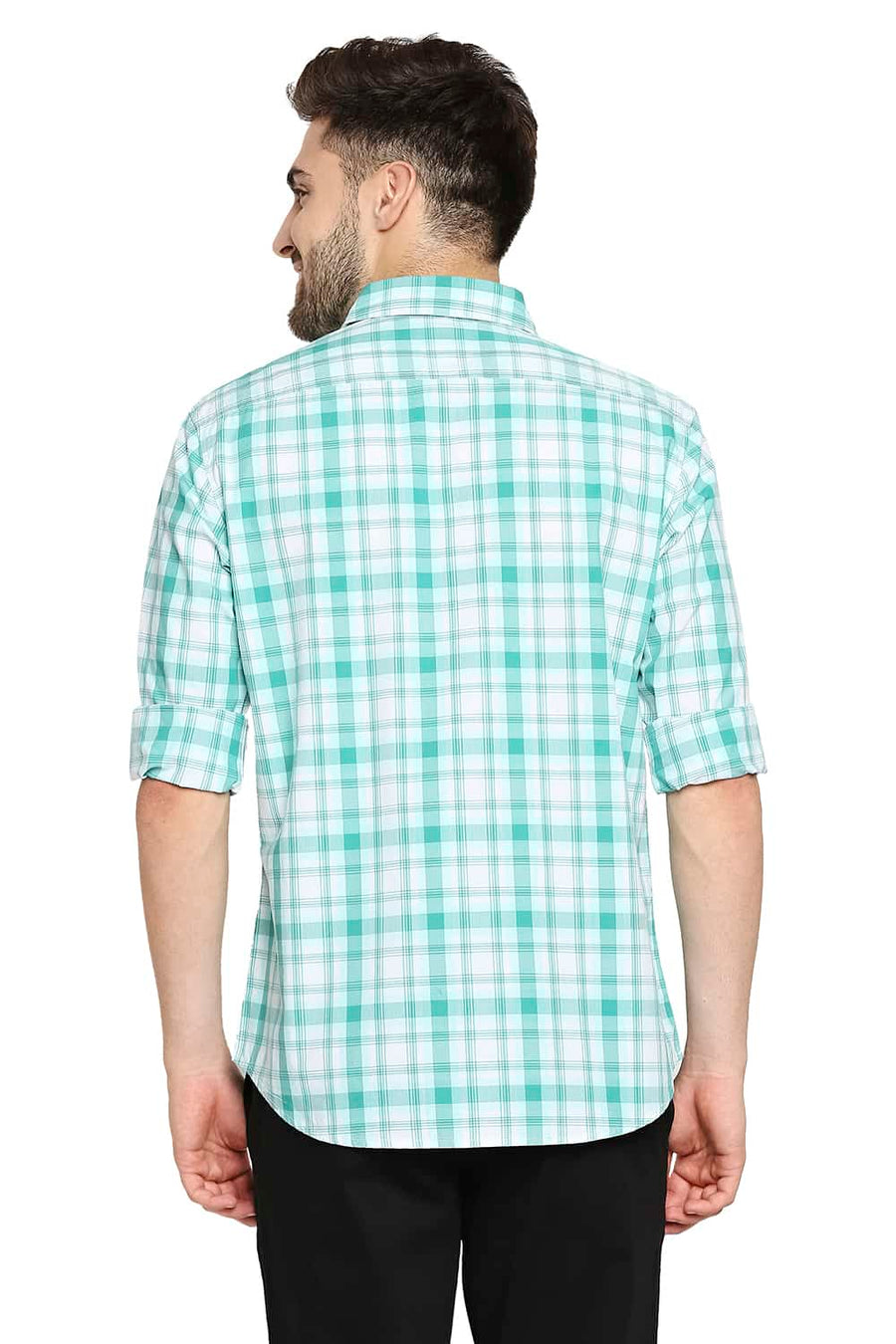 BASICS SLIM FIT ARCADIA GREEN CHECKS SHIRT