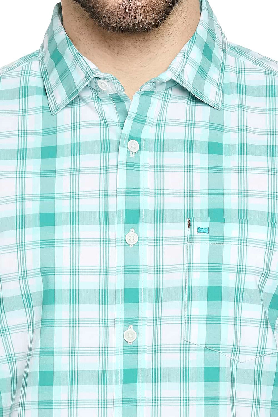BASICS SLIM FIT ARCADIA GREEN CHECKS SHIRT