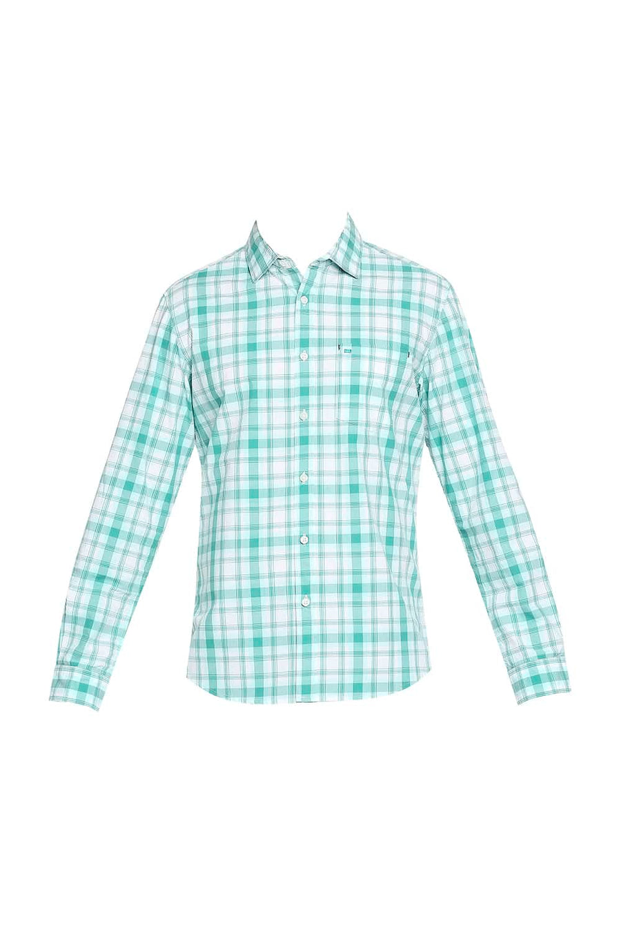 BASICS SLIM FIT ARCADIA GREEN CHECKS SHIRT