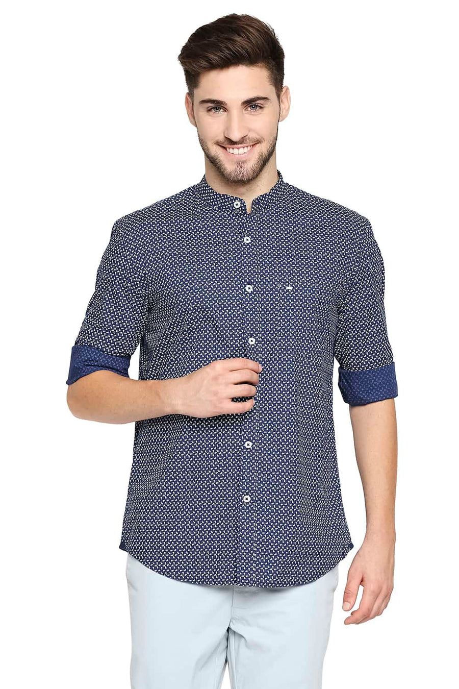 BASICS SLIM FIT ESTATE NAVY PRINTED SHIRT