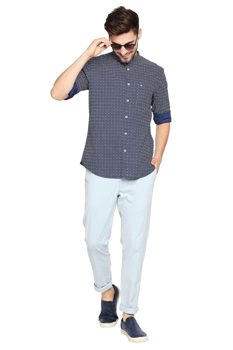 BASICS SLIM FIT ESTATE NAVY PRINTED SHIRT