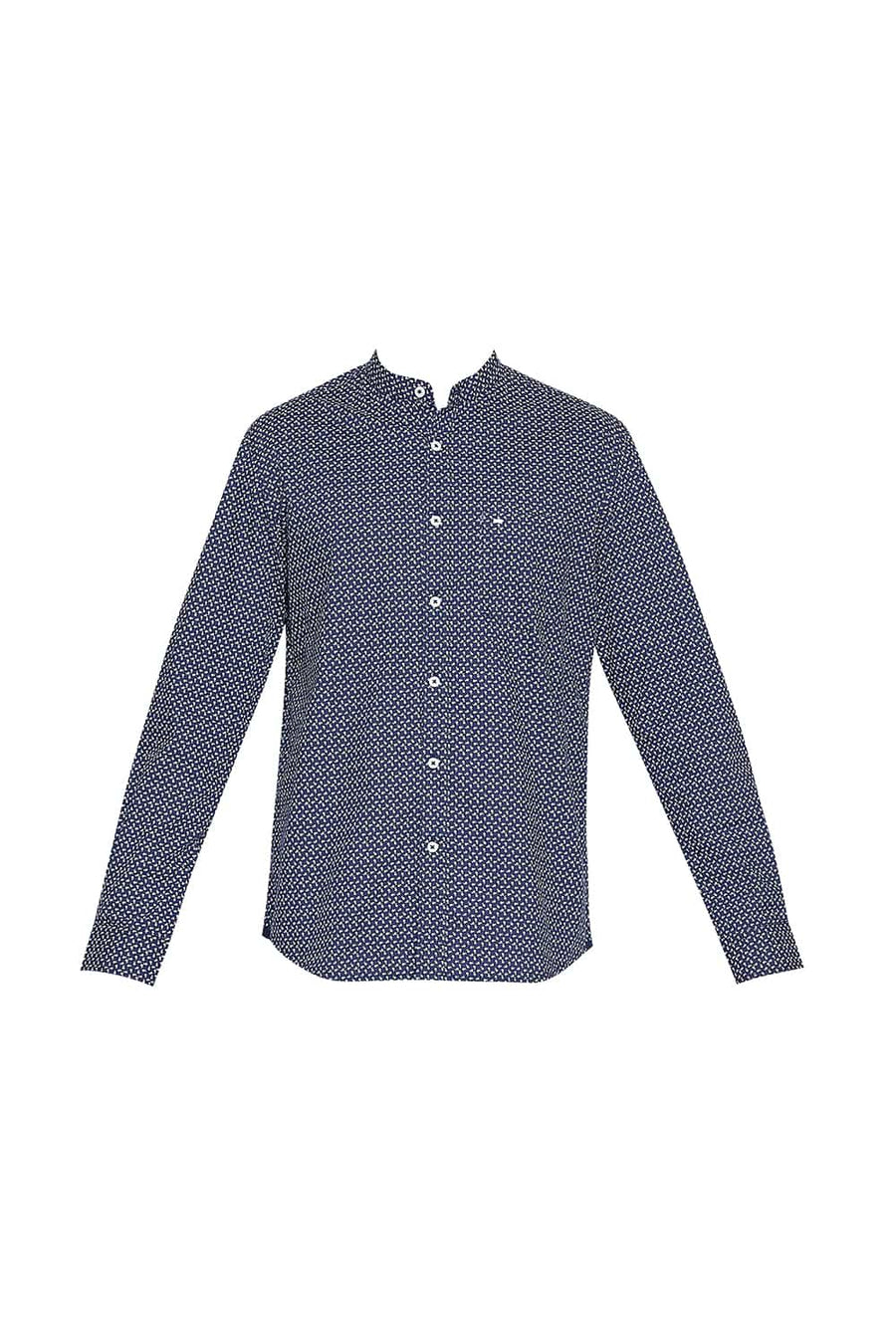 BASICS SLIM FIT ESTATE NAVY PRINTED SHIRT