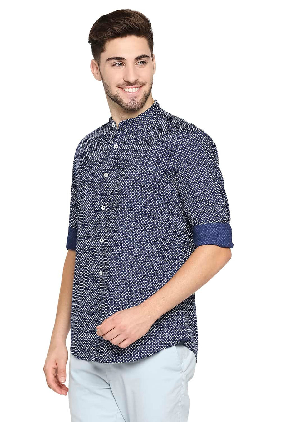 BASICS SLIM FIT ESTATE NAVY PRINTED SHIRT