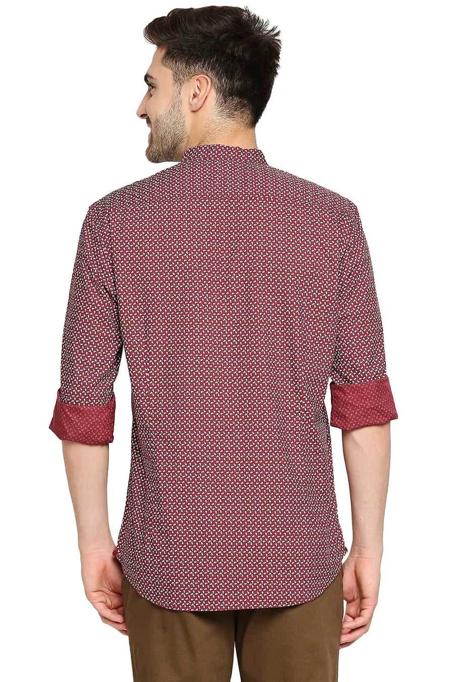 BASICS SLIM FIT WINDSOR MAROON PRINTED SHIRT