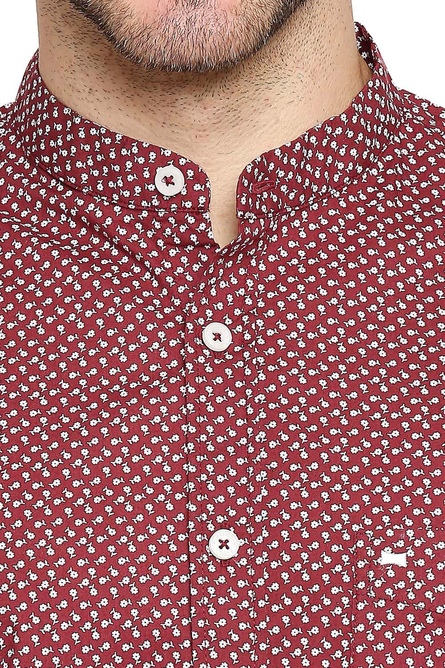BASICS SLIM FIT WINDSOR MAROON PRINTED SHIRT