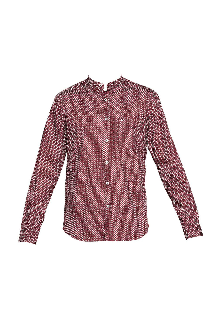 BASICS SLIM FIT WINDSOR MAROON PRINTED SHIRT
