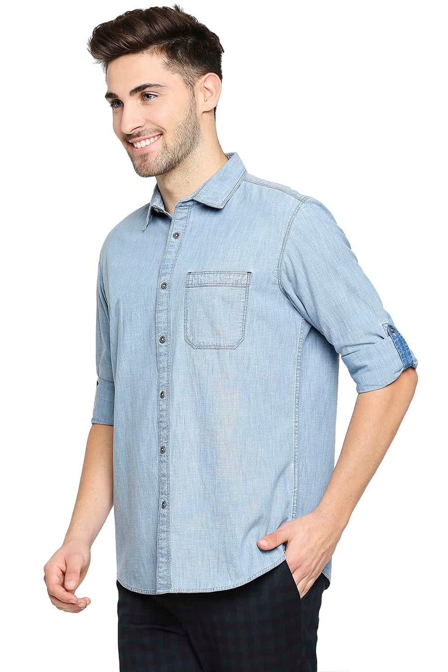 BASICS SLIM FIT HORIZON BLUE INDIGO SHIRT