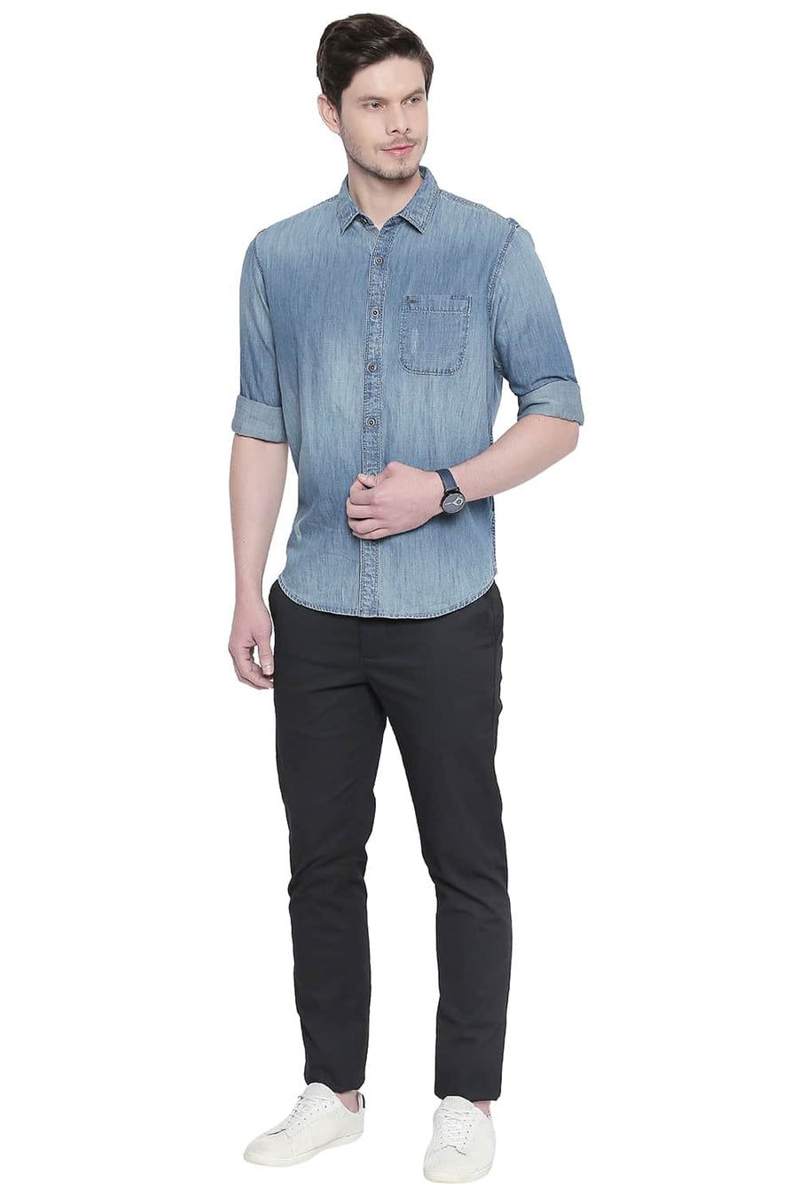 BASICS SLIM FIT BLUE SHADOW INDIGO CHAMBRAY SHIRT