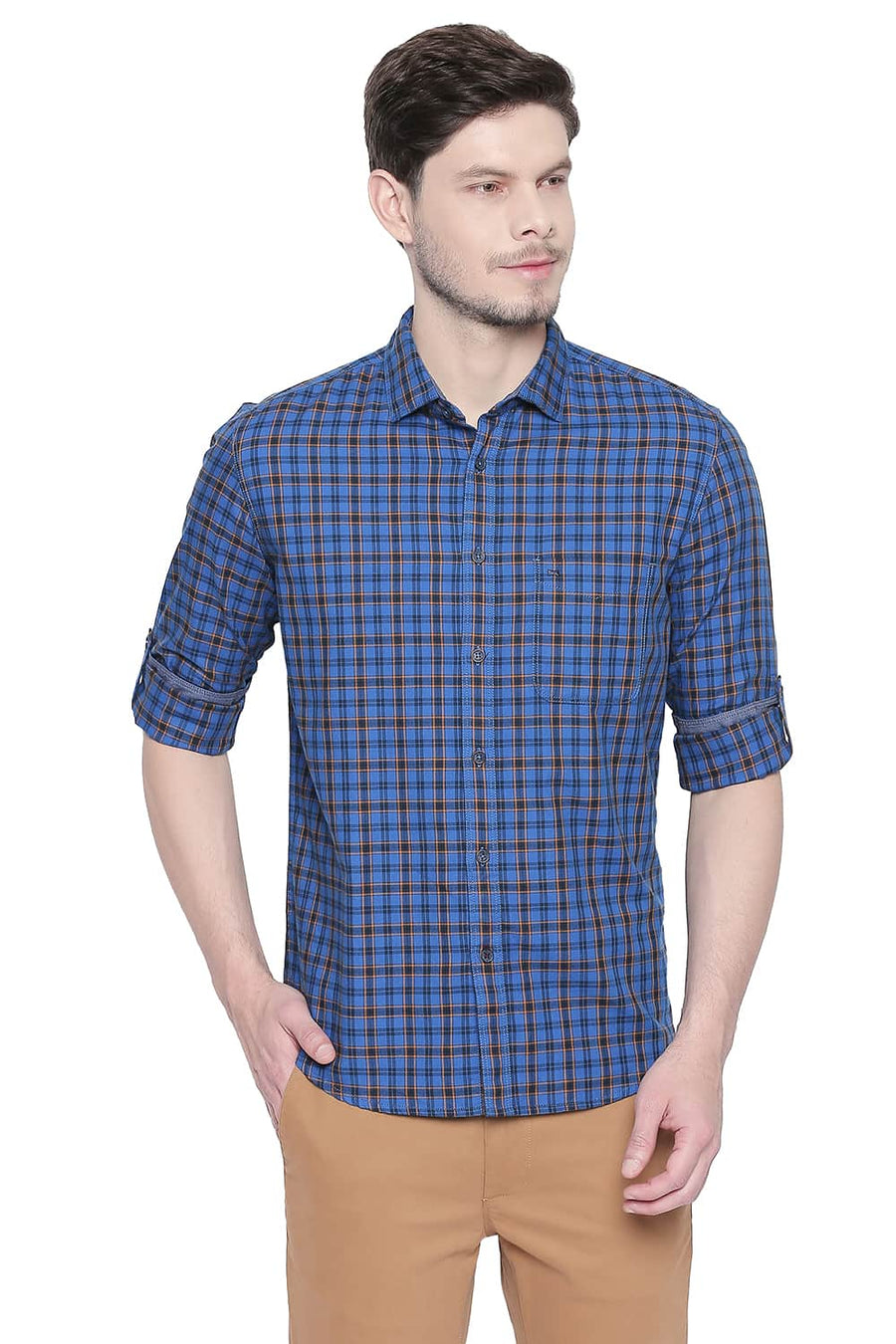 BASICS SLIM FIT IMPERIAL BLUE CHECKS SHIRT