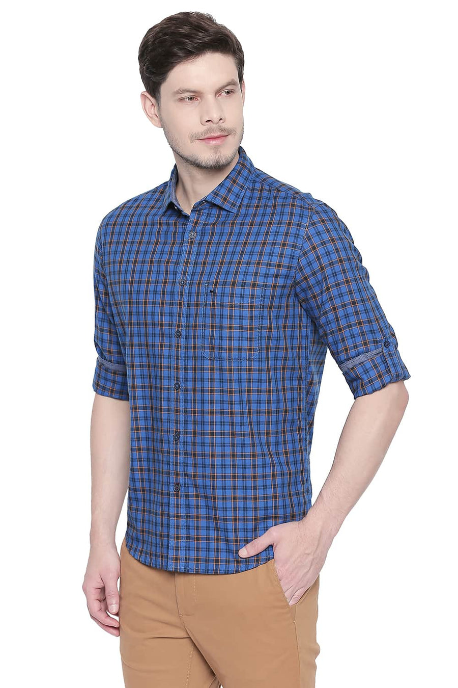BASICS SLIM FIT IMPERIAL BLUE CHECKS SHIRT