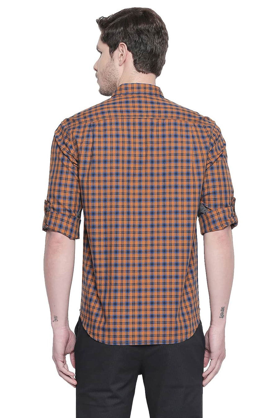 BASICS SLIM FIT BURNT ORANGE CHECKS SHIRT