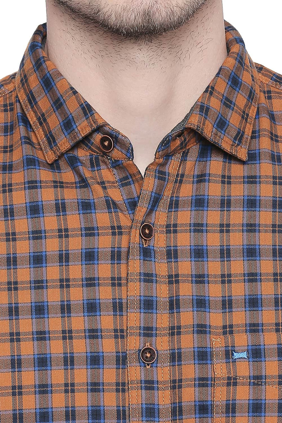 BASICS SLIM FIT BURNT ORANGE CHECKS SHIRT