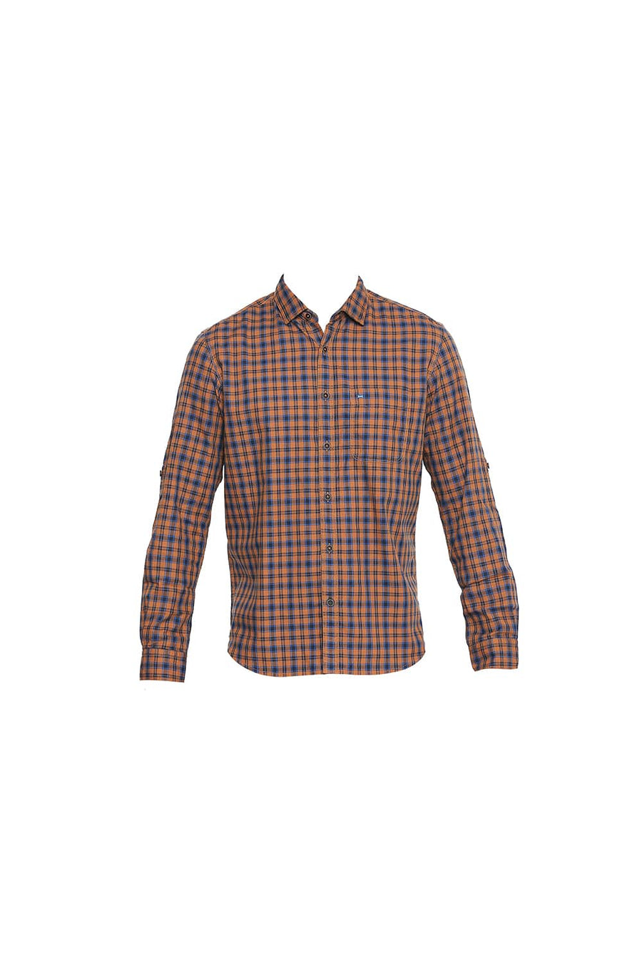 BASICS SLIM FIT BURNT ORANGE CHECKS SHIRT